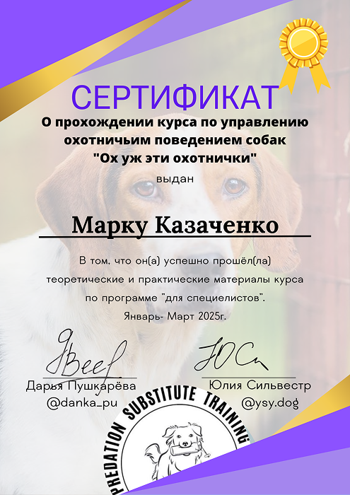 Сертификат курса «Ох уж эти охотнички»