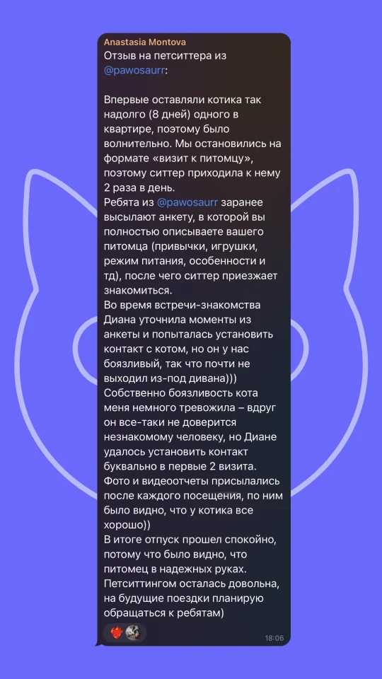 Скриншот отзыва клиента